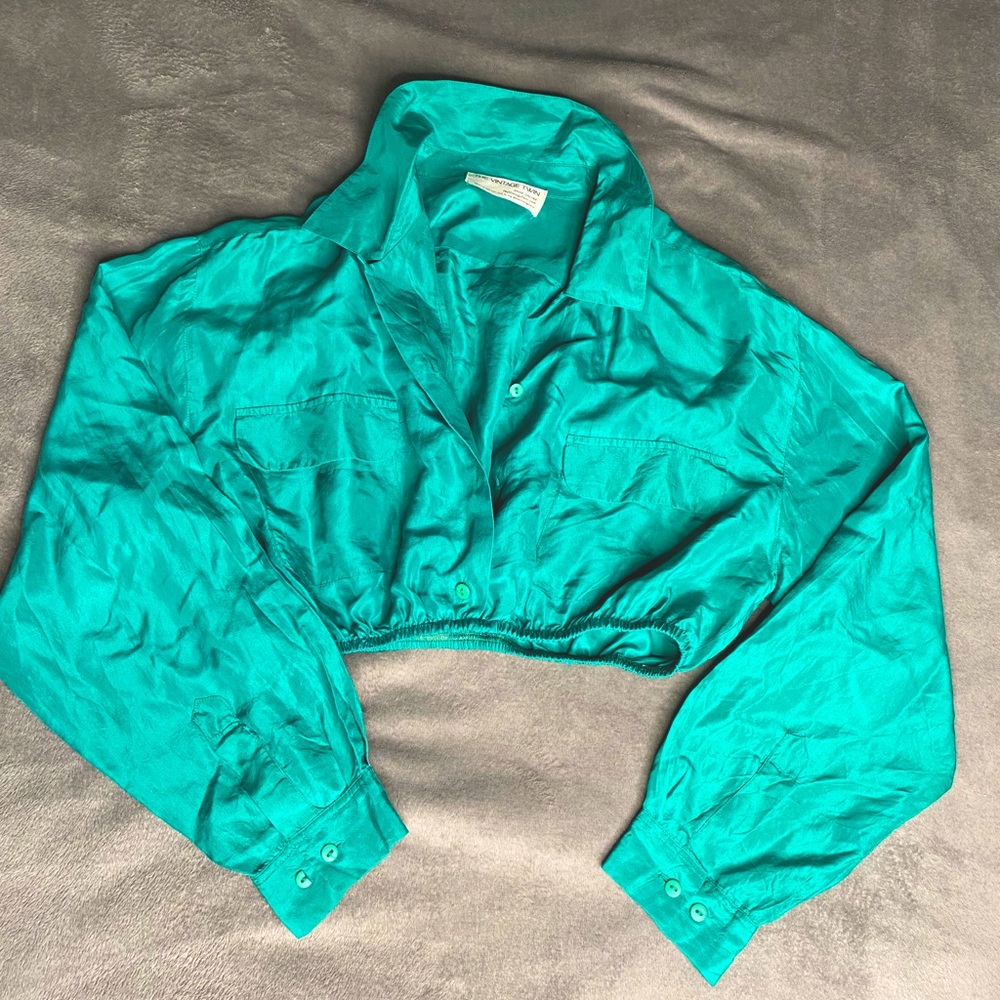 Cropped Satin Button-down
